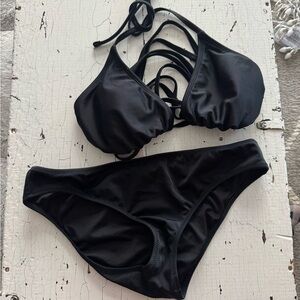Elegant Black Strappy Bikini Set
